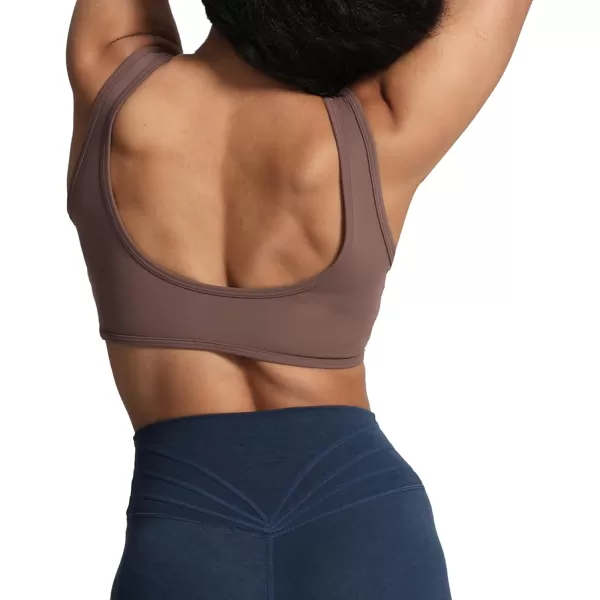 imageAoxjox Womens Workout Sports Bras Basic Baddie Fitness Backless Training Gym Bra Yoga Crop Tank TopFudge Coffee