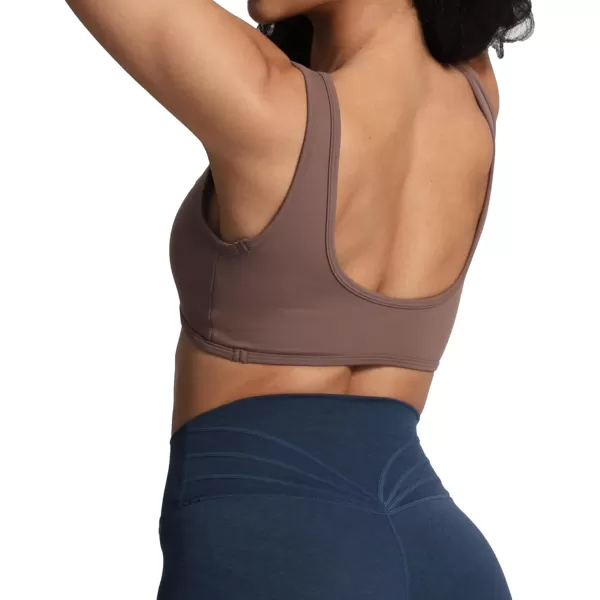 imageAoxjox Womens Workout Sports Bras Basic Baddie Fitness Backless Training Gym Bra Yoga Crop Tank TopFudge Coffee
