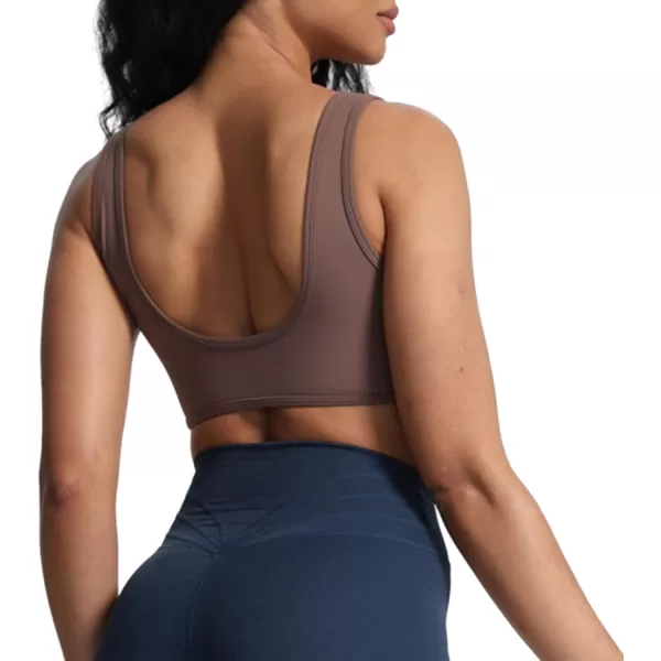 imageAoxjox Womens Workout Sports Bras Basic Baddie Fitness Backless Training Gym Bra Yoga Crop Tank TopFudge Coffee