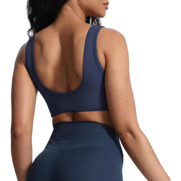 imageAoxjox Womens Workout Sports Bras Basic Baddie Fitness Backless Training Gym Bra Yoga Crop Tank TopNavy