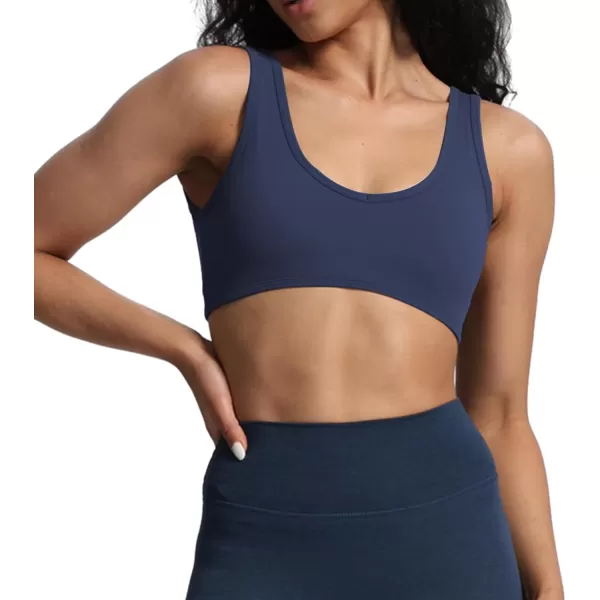 imageAoxjox Womens Workout Sports Bras Basic Baddie Fitness Backless Training Gym Bra Yoga Crop Tank TopNavy