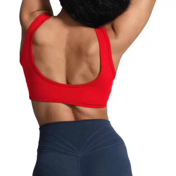 imageAoxjox Womens Workout Sports Bras Basic Baddie Fitness Backless Training Gym Bra Yoga Crop Tank TopRacing Red