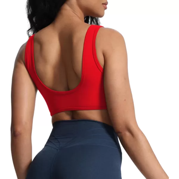imageAoxjox Womens Workout Sports Bras Basic Baddie Fitness Backless Training Gym Bra Yoga Crop Tank TopRacing Red