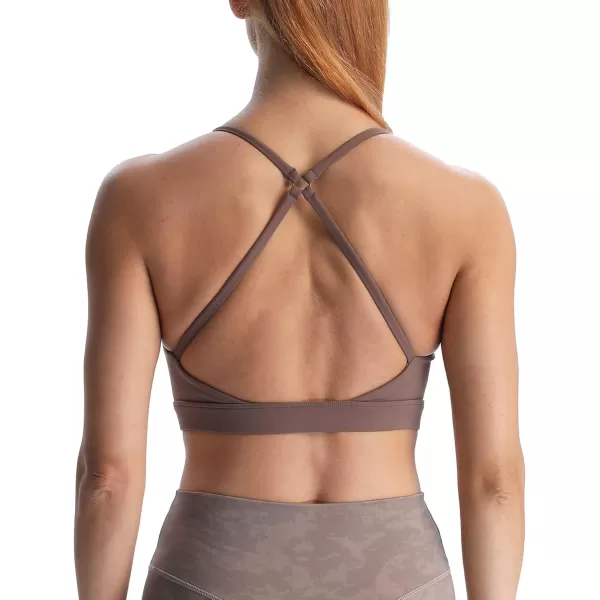 Aoxjox Womens Workout Sports Bras Becky Crossback Fitness Straps Padded Bra Yoga Crop Tank TopFudge Coffee