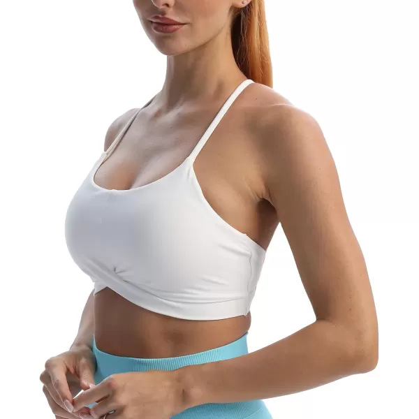 Aoxjox Womens Workout Sports Bras Becky Crossback Fitness Straps Padded Bra Yoga Crop Tank TopWhite