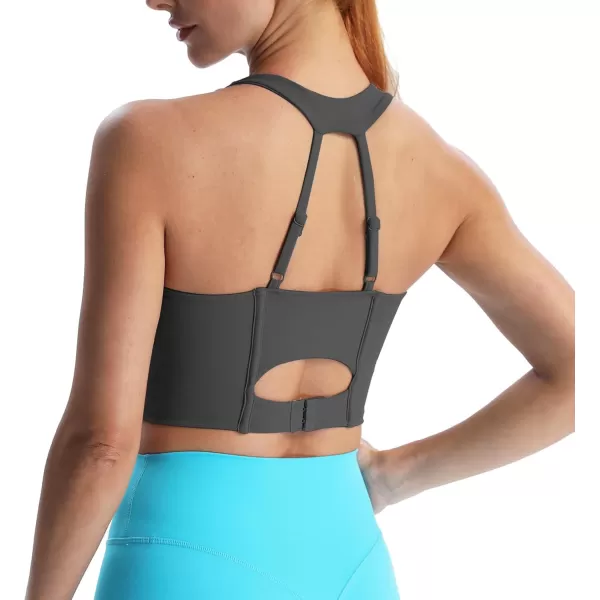 Aoxjox Womens Workout Sports Bras Blair Adjust Longline Fitness Padded Bra Yoga Crop Mesh Tank TopBlack