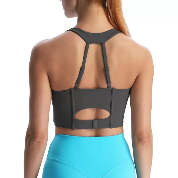 Aoxjox Womens Workout Sports Bras Blair Adjust Longline Fitness Padded Bra Yoga Crop Mesh Tank TopBlack