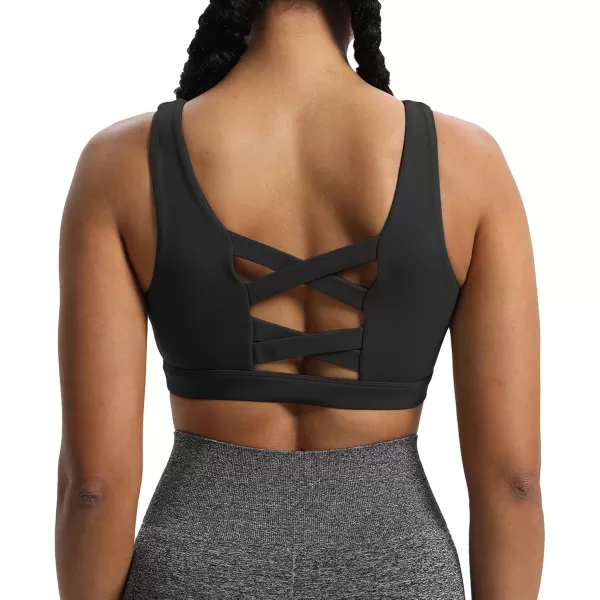 Aoxjox Womens Workout Sports Bras CrissCross Back Fitness Padded Training Gym Nova Bra Yoga Crop Tank TopBlack