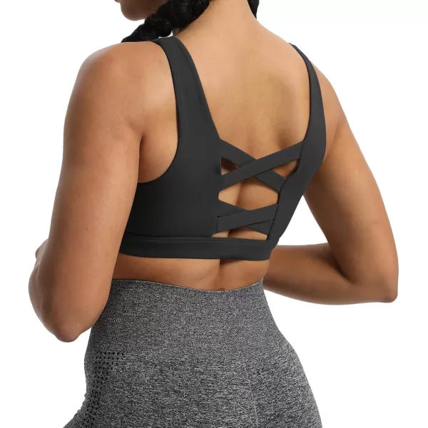 Aoxjox Womens Workout Sports Bras CrissCross Back Fitness Padded Training Gym Nova Bra Yoga Crop Tank TopBlack