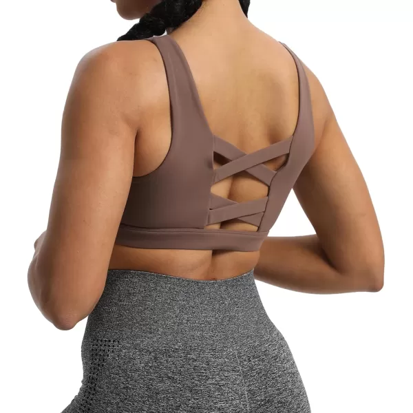 Aoxjox Womens Workout Sports Bras CrissCross Back Fitness Padded Training Gym Nova Bra Yoga Crop Tank TopFudge Coffee