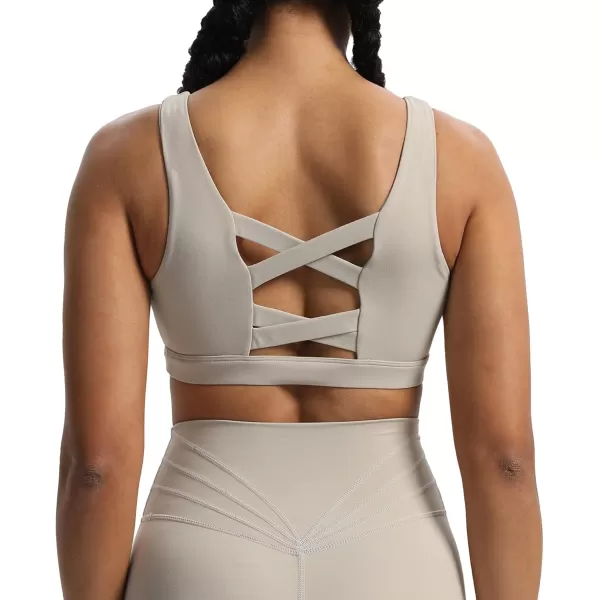 Aoxjox Womens Workout Sports Bras CrissCross Back Fitness Padded Training Gym Nova Bra Yoga Crop Tank TopMink