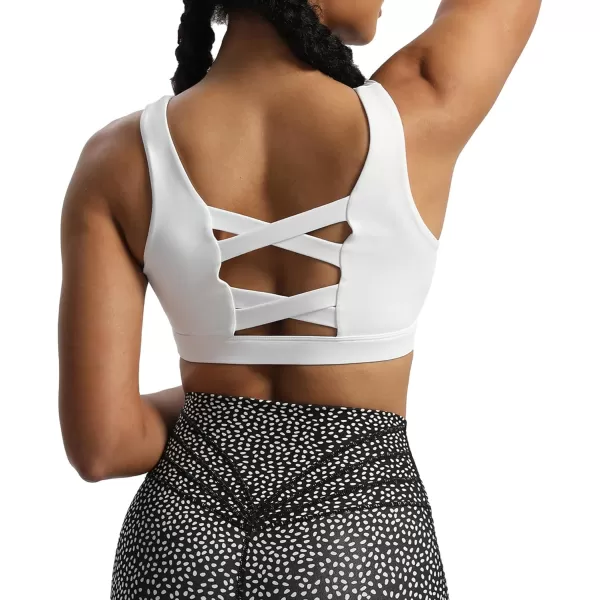 Aoxjox Womens Workout Sports Bras CrissCross Back Fitness Padded Training Gym Nova Bra Yoga Crop Tank TopWhite