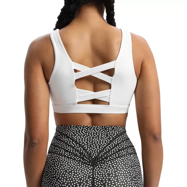 Aoxjox Womens Workout Sports Bras CrissCross Back Fitness Padded Training Gym Nova Bra Yoga Crop Tank TopWhite