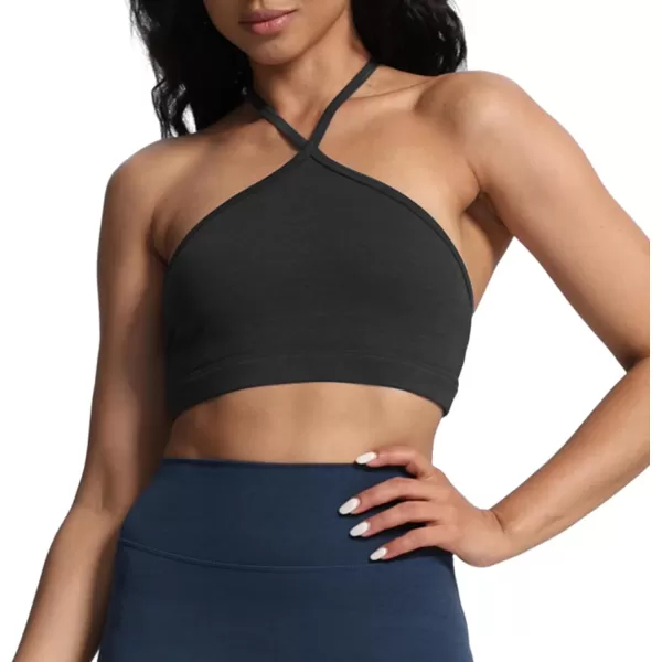 Aoxjox Womens Workout Sports Bras Fitness Backless Padded Darla High Neck Bra Yoga Crop Tank TopBlack Marl