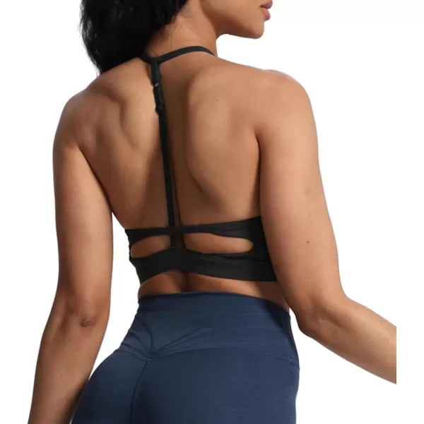 Aoxjox Womens Workout Sports Bras Fitness Backless Padded Darla High Neck Bra Yoga Crop Tank TopBlack Marl
