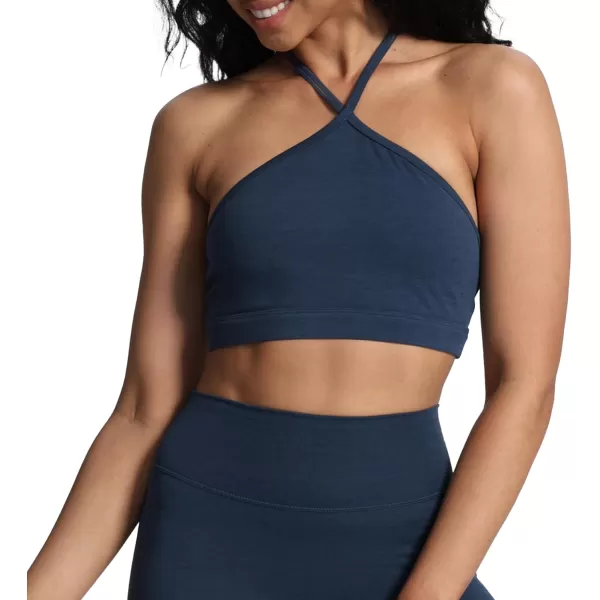 Aoxjox Womens Workout Sports Bras Fitness Backless Padded Darla High Neck Bra Yoga Crop Tank TopDark Blue Marl