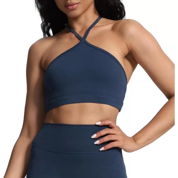 Aoxjox Womens Workout Sports Bras Fitness Backless Padded Darla High Neck Bra Yoga Crop Tank TopDark Blue Marl