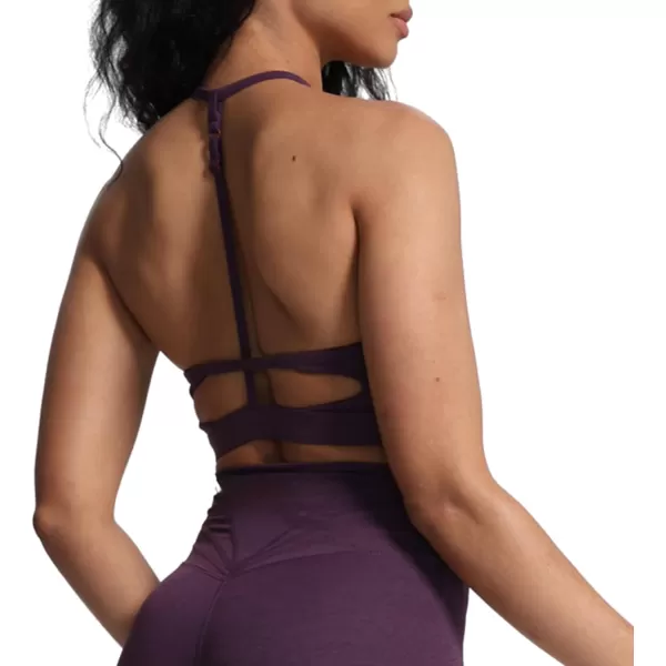 Aoxjox Womens Workout Sports Bras Fitness Backless Padded Darla High Neck Bra Yoga Crop Tank TopDeep Purple Marl