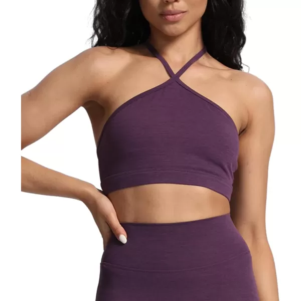 Aoxjox Womens Workout Sports Bras Fitness Backless Padded Darla High Neck Bra Yoga Crop Tank TopDeep Purple Marl