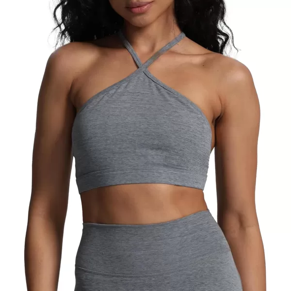 Aoxjox Womens Workout Sports Bras Fitness Backless Padded Darla High Neck Bra Yoga Crop Tank TopWinds Grey Marl
