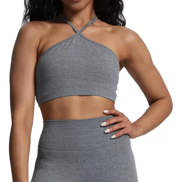 Aoxjox Womens Workout Sports Bras Fitness Backless Padded Darla High Neck Bra Yoga Crop Tank TopWinds Grey Marl