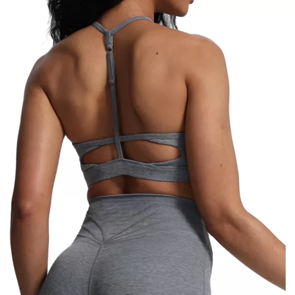 Aoxjox Womens Workout Sports Bras Fitness Backless Padded Darla High Neck Bra Yoga Crop Tank TopWinds Grey Marl