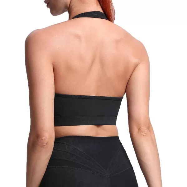 imageAoxjox Womens Workout Sports Bras Fitness Backless Padded Halter Bra Yoga Crop Tank TopBlack Leopard Print