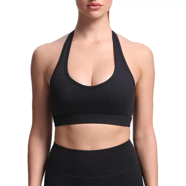 imageAoxjox Womens Workout Sports Bras Fitness Backless Padded Halter Bra Yoga Crop Tank TopBlack Leopard Print