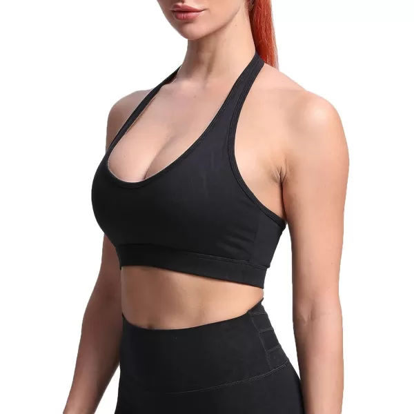 imageAoxjox Womens Workout Sports Bras Fitness Backless Padded Halter Bra Yoga Crop Tank TopBlack Leopard Print