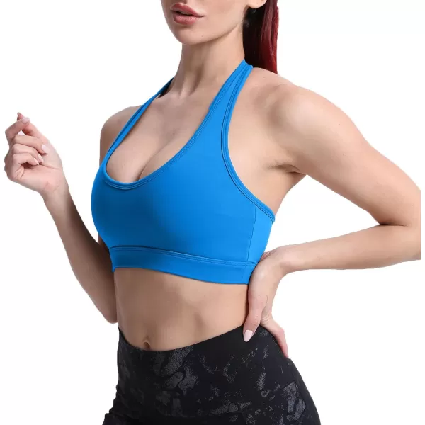 imageAoxjox Womens Workout Sports Bras Fitness Backless Padded Halter Bra Yoga Crop Tank TopDirectoire Blue