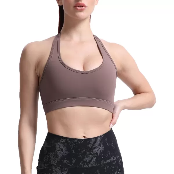 imageAoxjox Womens Workout Sports Bras Fitness Backless Padded Halter Bra Yoga Crop Tank TopFudge Coffee
