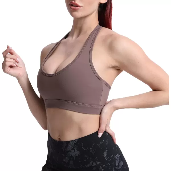 imageAoxjox Womens Workout Sports Bras Fitness Backless Padded Halter Bra Yoga Crop Tank TopFudge Coffee