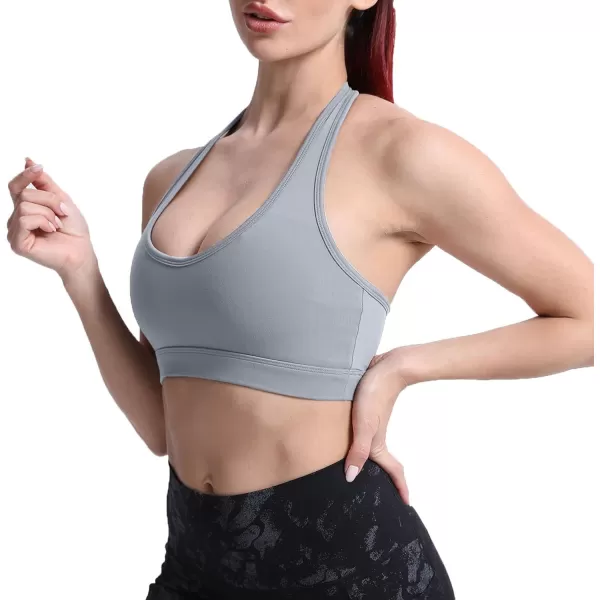 imageAoxjox Womens Workout Sports Bras Fitness Backless Padded Halter Bra Yoga Crop Tank TopGrey