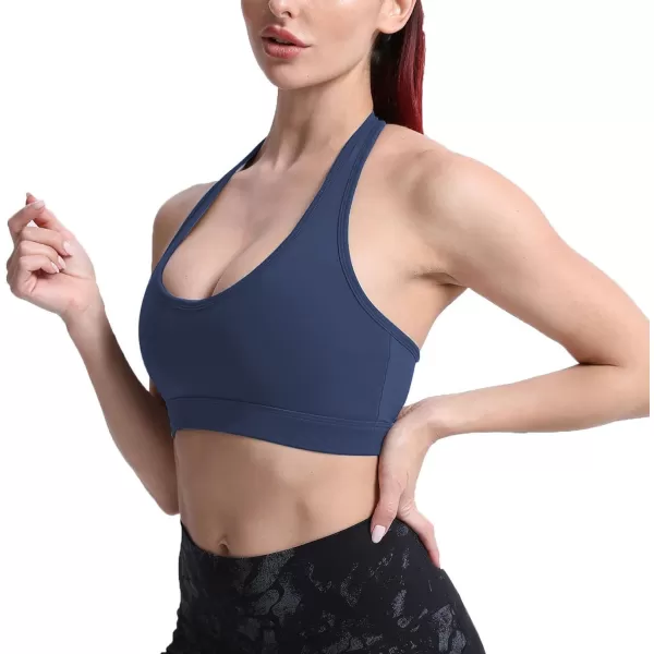 imageAoxjox Womens Workout Sports Bras Fitness Backless Padded Halter Bra Yoga Crop Tank TopNavy