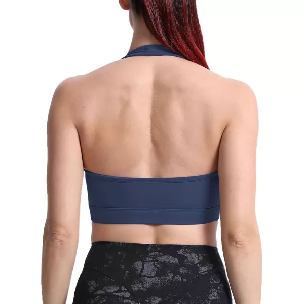 imageAoxjox Womens Workout Sports Bras Fitness Backless Padded Halter Bra Yoga Crop Tank TopNavy