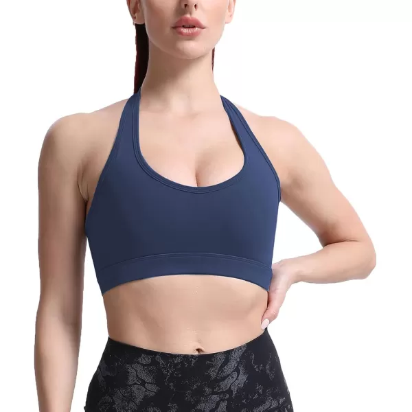 imageAoxjox Womens Workout Sports Bras Fitness Backless Padded Halter Bra Yoga Crop Tank TopNavy