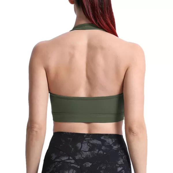 imageAoxjox Womens Workout Sports Bras Fitness Backless Padded Halter Bra Yoga Crop Tank TopOlive Green