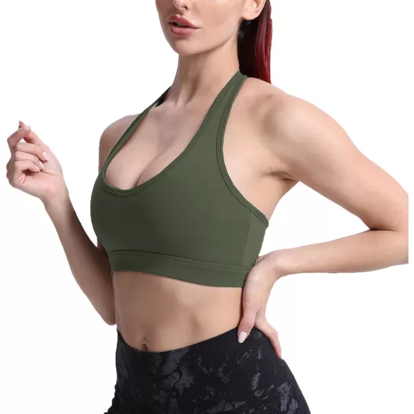 imageAoxjox Womens Workout Sports Bras Fitness Backless Padded Halter Bra Yoga Crop Tank TopOlive Green