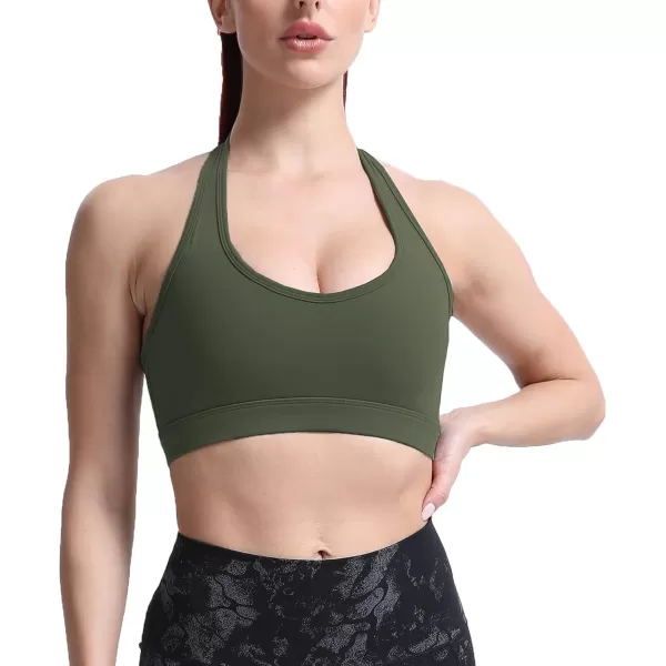 imageAoxjox Womens Workout Sports Bras Fitness Backless Padded Halter Bra Yoga Crop Tank TopOlive Green