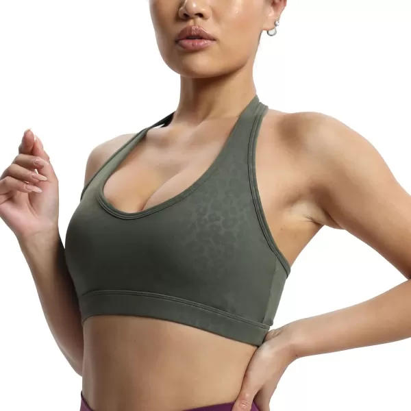 imageAoxjox Womens Workout Sports Bras Fitness Backless Padded Halter Bra Yoga Crop Tank TopOlive Green Leopard Print