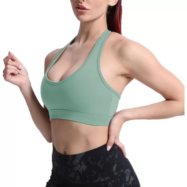 imageAoxjox Womens Workout Sports Bras Fitness Backless Padded Halter Bra Yoga Crop Tank TopSage Green