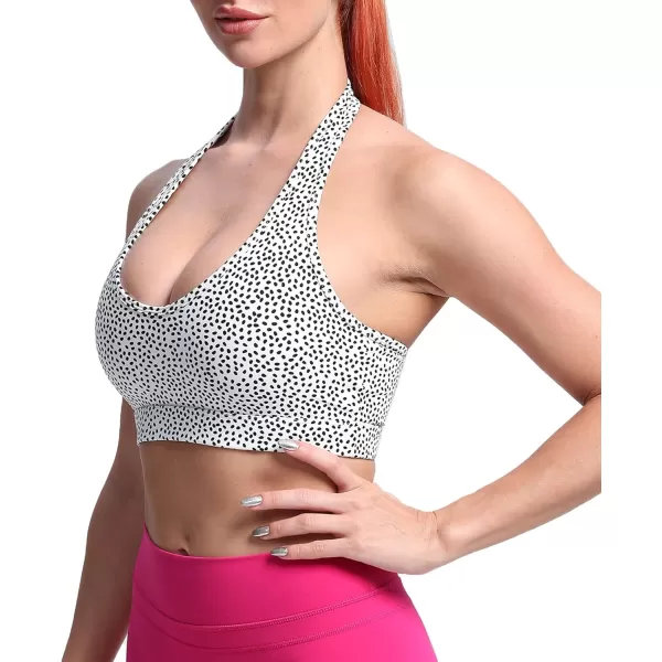 imageAoxjox Womens Workout Sports Bras Fitness Backless Padded Halter Bra Yoga Crop Tank TopWhite Dot Print