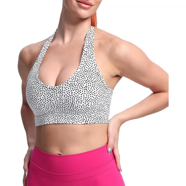 imageAoxjox Womens Workout Sports Bras Fitness Backless Padded Halter Bra Yoga Crop Tank TopWhite Dot Print