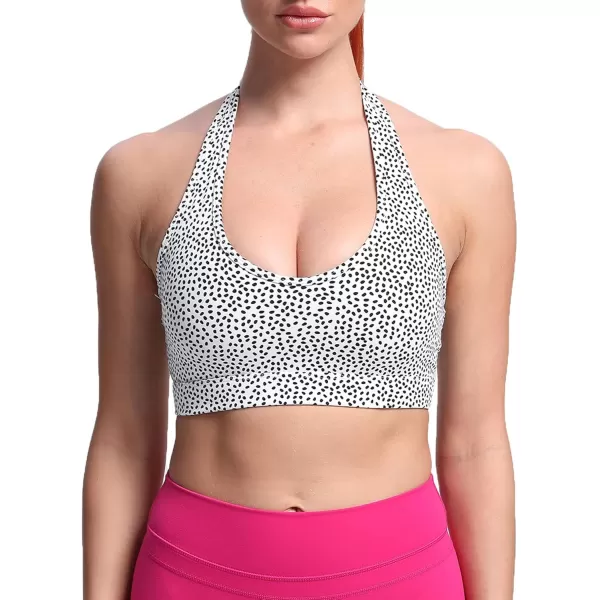imageAoxjox Womens Workout Sports Bras Fitness Backless Padded Halter Bra Yoga Crop Tank TopWhite Dot Print