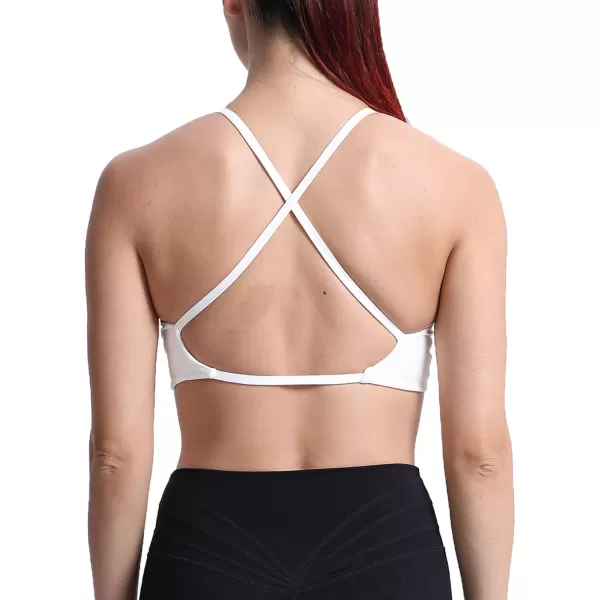 Aoxjox Womens Workout Sports Bras Fitness Backless Padded Sienna Low Impact Bra Yoga Crop Tank Top1 White
