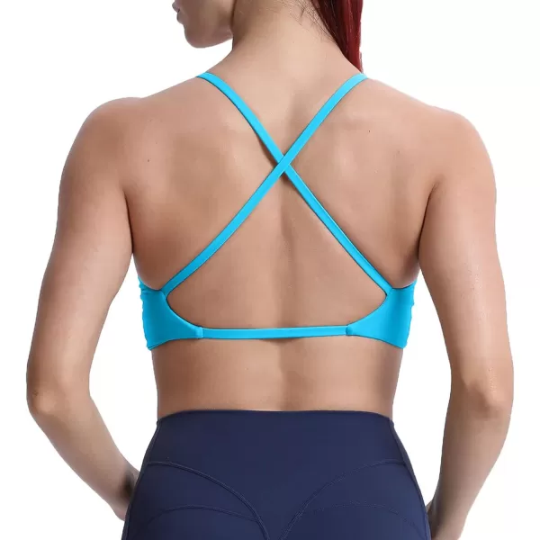Aoxjox Womens Workout Sports Bras Fitness Backless Padded Sienna Low Impact Bra Yoga Crop Tank TopAquarius Blue