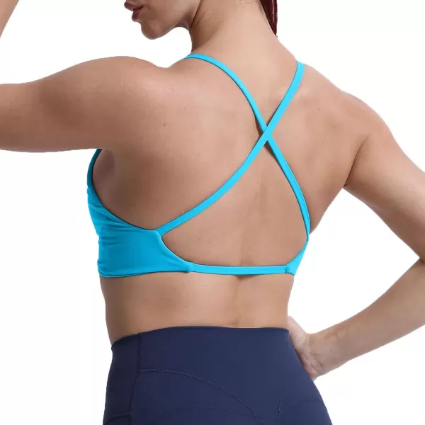 Aoxjox Womens Workout Sports Bras Fitness Backless Padded Sienna Low Impact Bra Yoga Crop Tank TopAquarius Blue