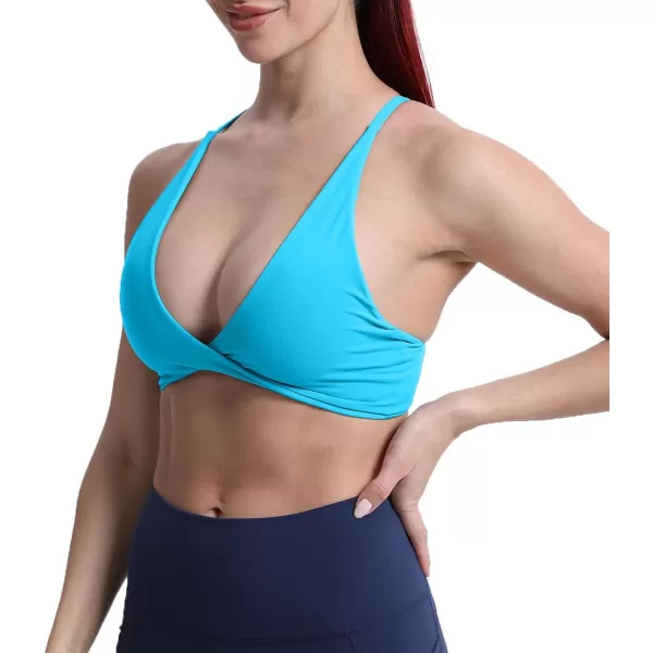 Aoxjox Womens Workout Sports Bras Fitness Backless Padded Sienna Low Impact Bra Yoga Crop Tank TopAquarius Blue