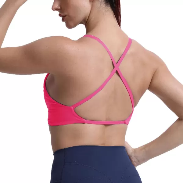 Aoxjox Womens Workout Sports Bras Fitness Backless Padded Sienna Low Impact Bra Yoga Crop Tank TopAzalea Pink