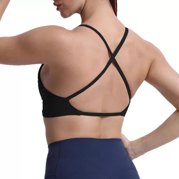 Aoxjox Womens Workout Sports Bras Fitness Backless Padded Sienna Low Impact Bra Yoga Crop Tank TopBlack 3 Pieces Pack